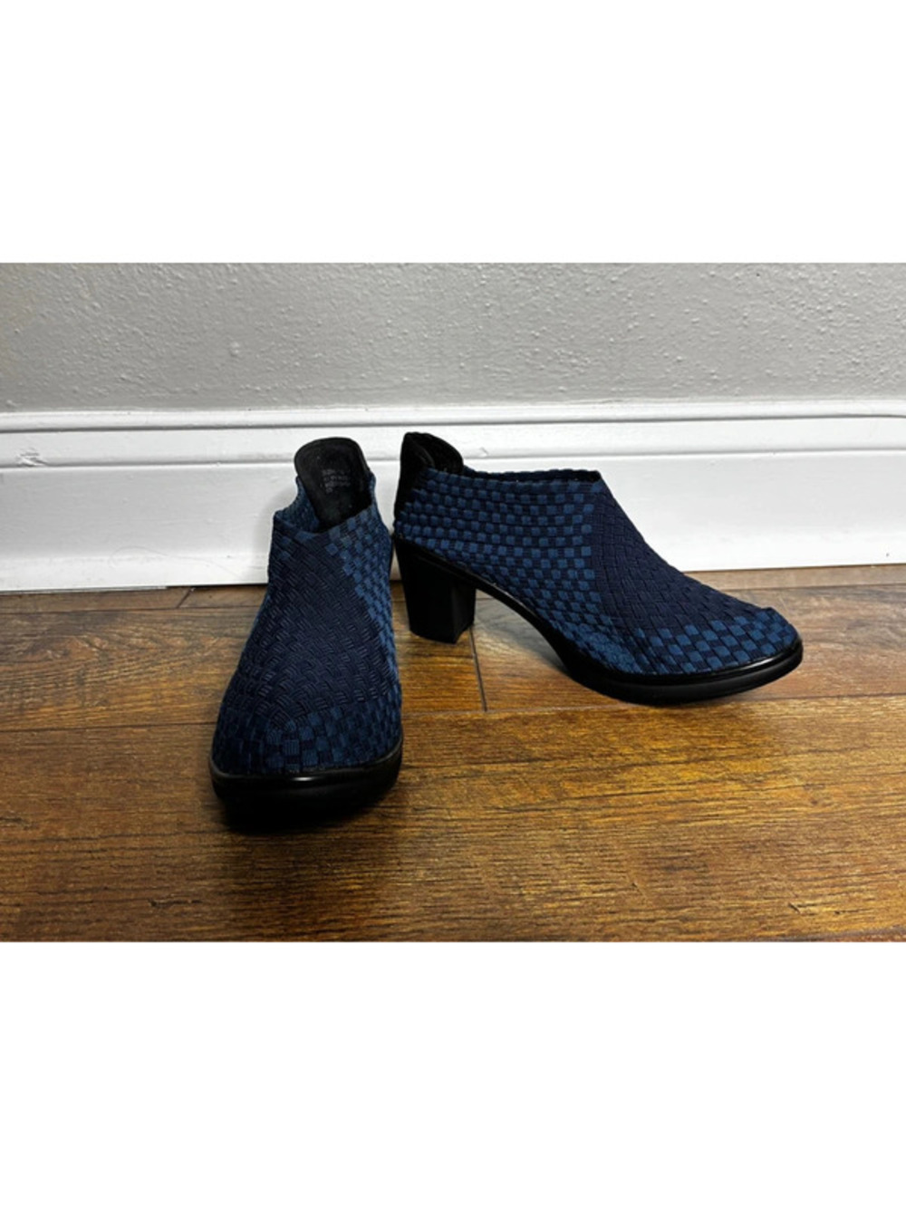 Steven by Steve Madden Elizah Blue Woven Elastic Block Heel Ankle Booties Sz 10